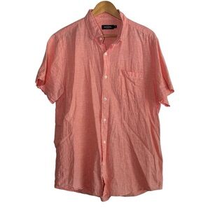 Dressmann Men's Linen Blend Shirt XL Button Down Orange Resort Beach Breathable